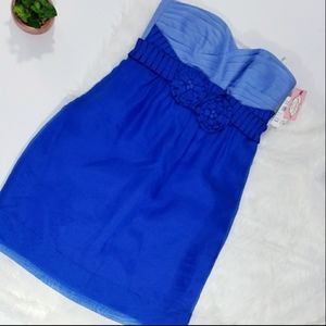 NWT Blue Two-Tone Strapless Cocktail Dress